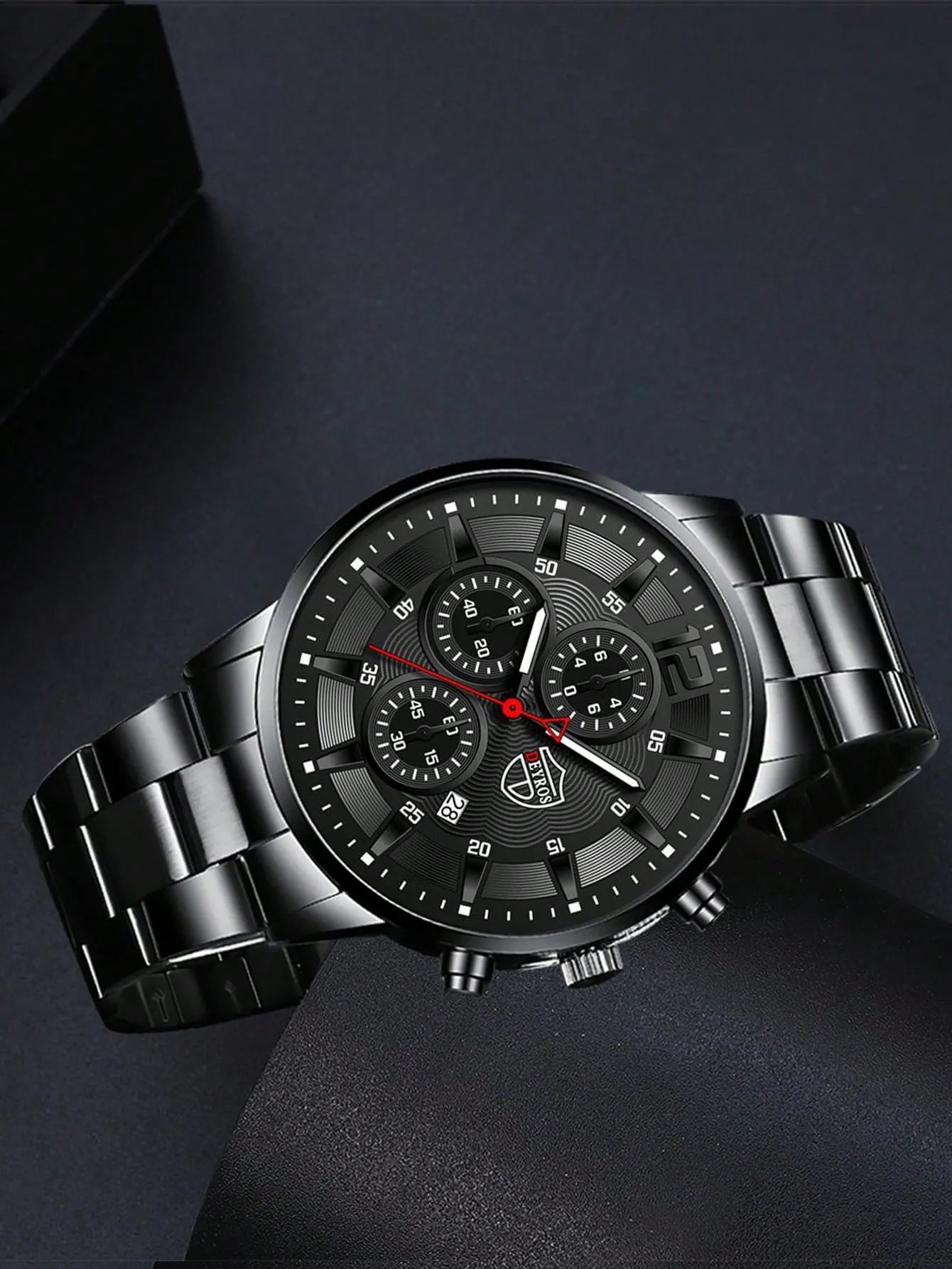 Men Round Pointer Quartz Watch & 2pcs Jewelry Set
