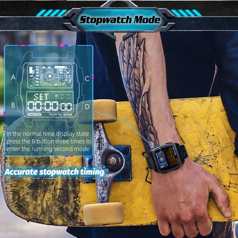 Men's Digital Watch Retro Industrial Metal Style Waterproof 50M Sport Watches