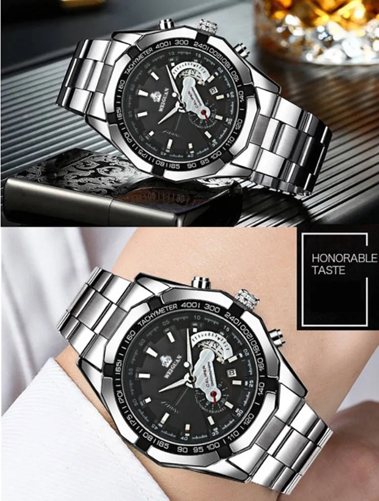 Men's  Stainless Steel Band Fashion Waterproof Luminous Quartz Watch