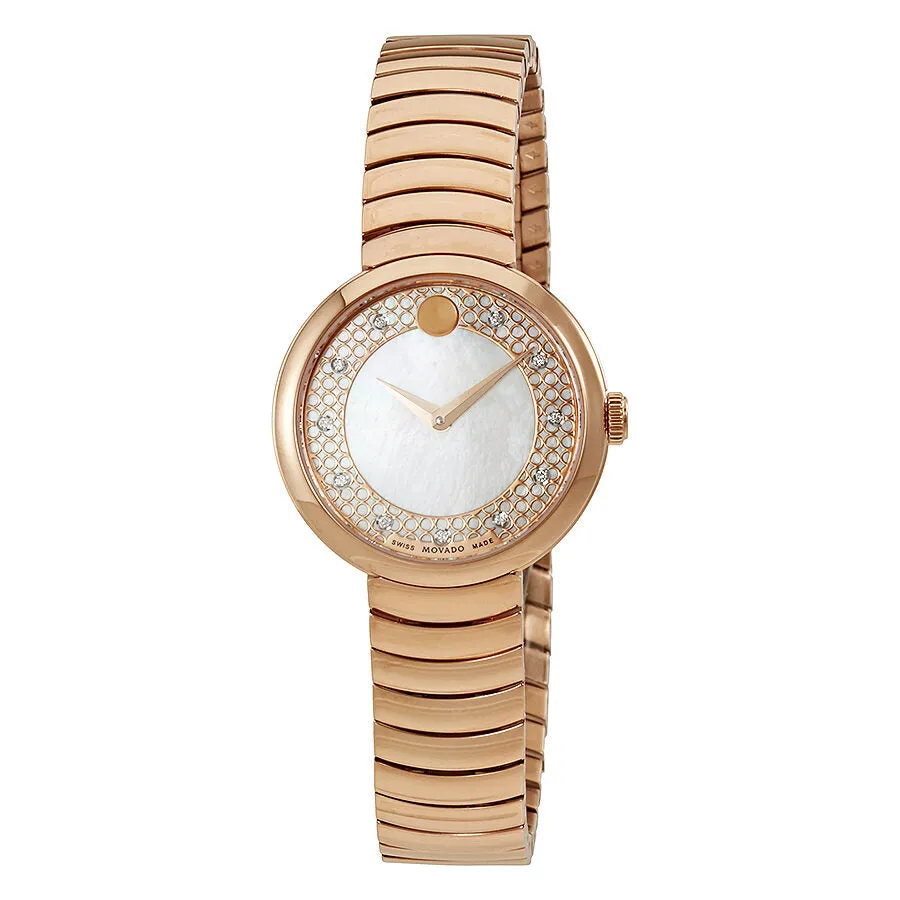 Movado Myla Mother of Pearl Dial Rose Gold PVD Ladies Watch 0607046