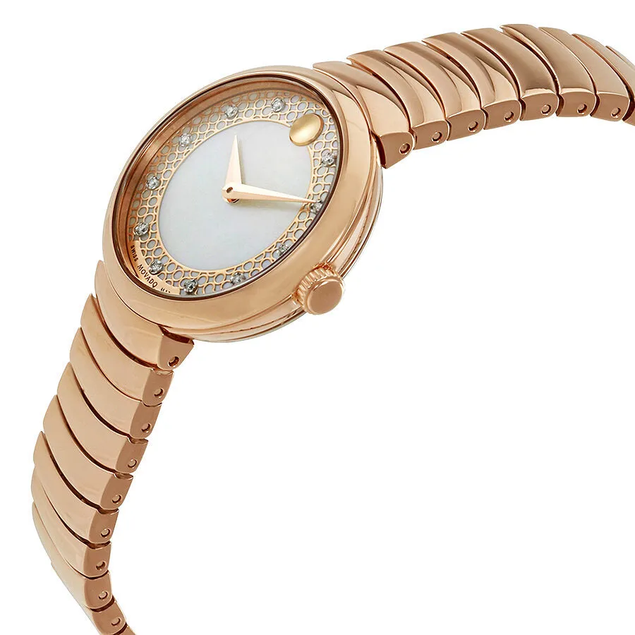 Movado Myla Mother of Pearl Dial Rose Gold PVD Ladies Watch 0607046
