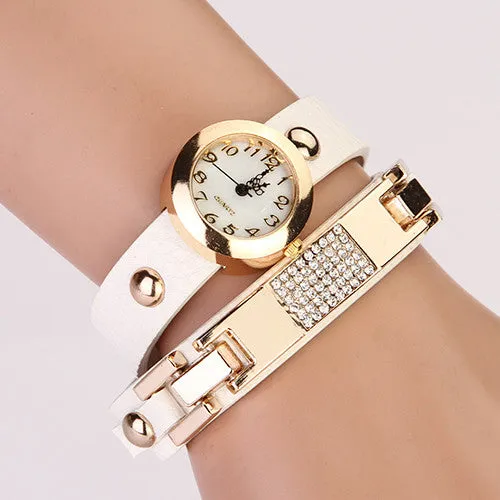 New Arrival Women Vintage Self-Wind Watches Bracelet Women Dress Watch Wristwatches Luxury Fashion Rhinestone Leather