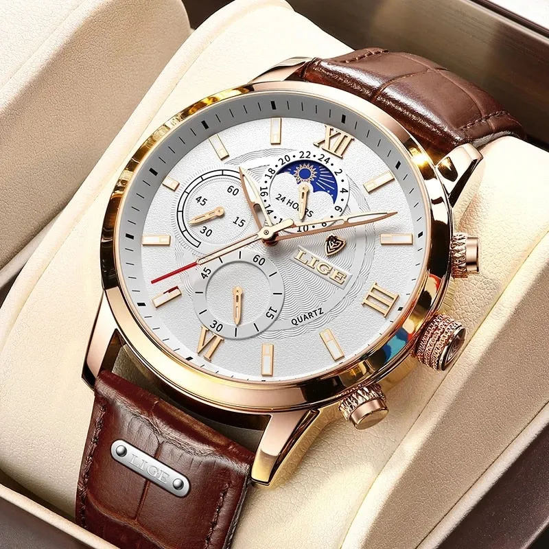 New Brown Leather Mens Watch