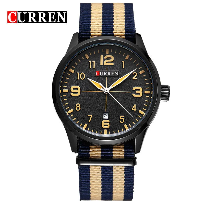 New Curren Watches Men Top Brand Luxury Mens Nylon Strap Wristwatches Men's Quartz Popular Sports Watches relogio masculino