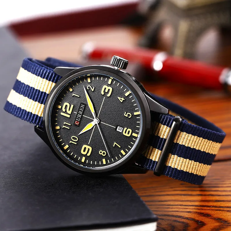 New Curren Watches Men Top Brand Luxury Mens Nylon Strap Wristwatches Men's Quartz Popular Sports Watches relogio masculino