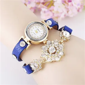 New European Fashion Exaggerated Sparkling Rhinestones Woman Decorative Dress Leather Bracelet Quartz Watch