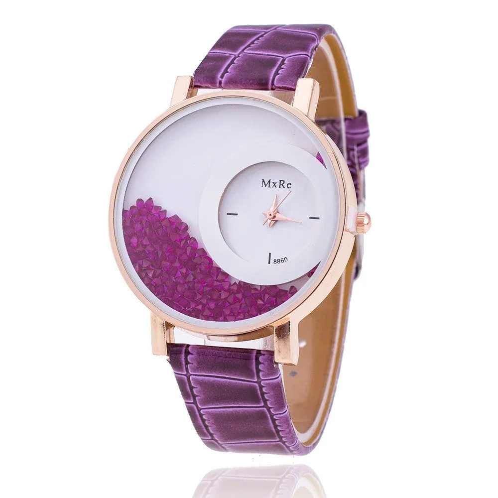 New Fashion Leather Strap Women Rhinestone Wrist Watch Hot Casual Women Dress Watches Relogio Feminino