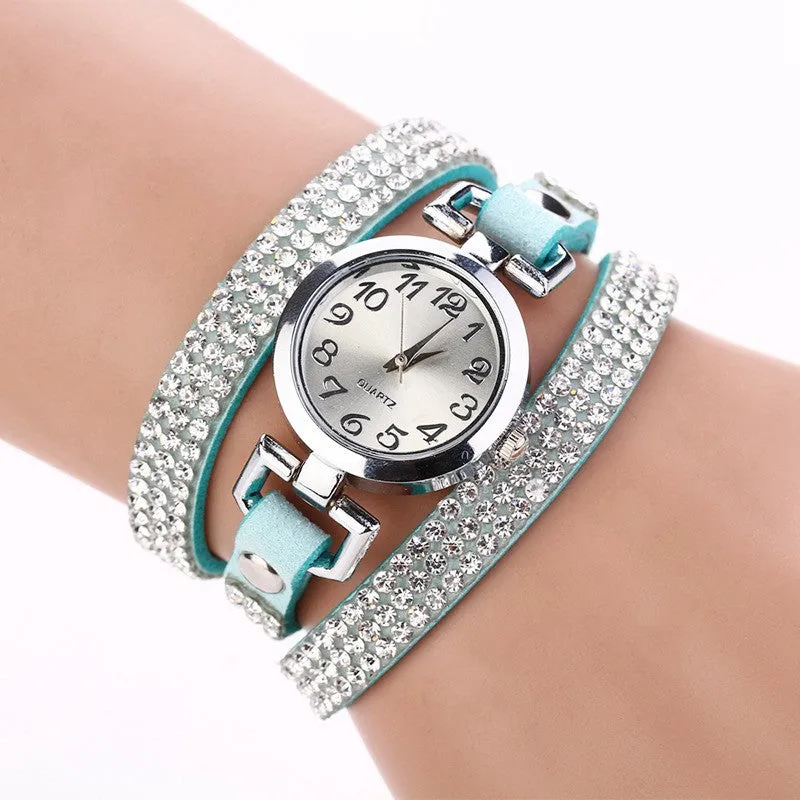 New Luxury Rhinestone Leather Round Bracelet Wristwatches Women Watch Dress Watch Vintage Clock Lady Quartz Watch