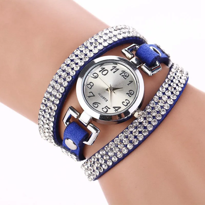 New Luxury Rhinestone Leather Round Bracelet Wristwatches Women Watch Dress Watch Vintage Clock Lady Quartz Watch