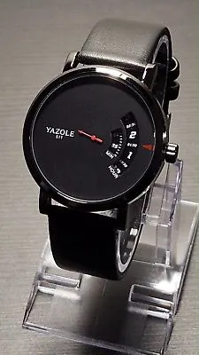 New Men's Quartz YAZOLE Turntable Field Watch Faux Leather Strap S3119944