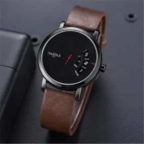 New Men's Quartz YAZOLE Turntable Field Watch Faux Leather Strap S3119944