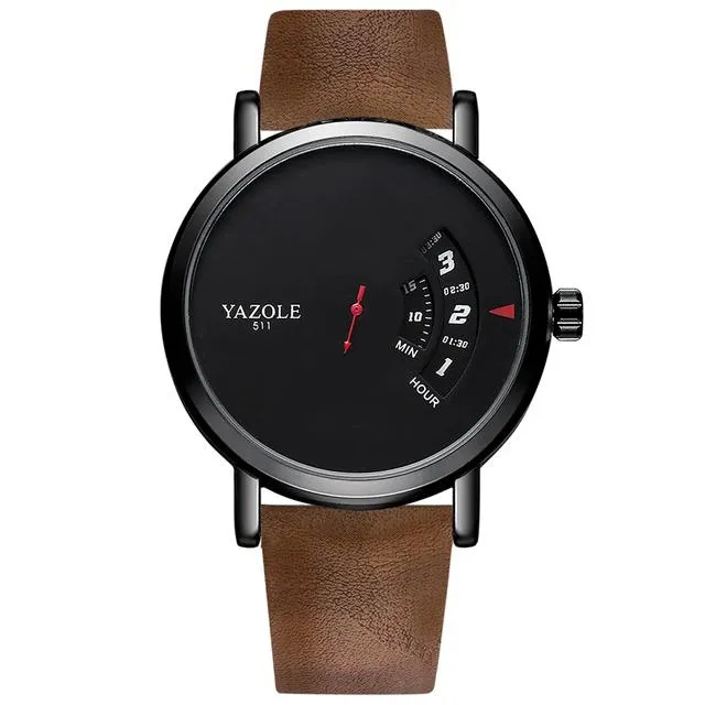 New Men's Quartz YAZOLE Turntable Field Watch Faux Leather Strap S3119944