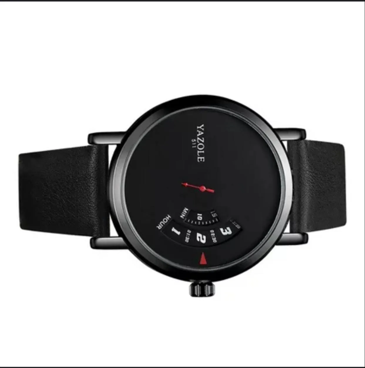 New Men's Quartz YAZOLE Turntable Field Watch Faux Leather Strap S3119944