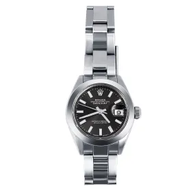 Pre-Owned 28mm Ladies Rolex Dark Rhodium Dial Stainless Steel