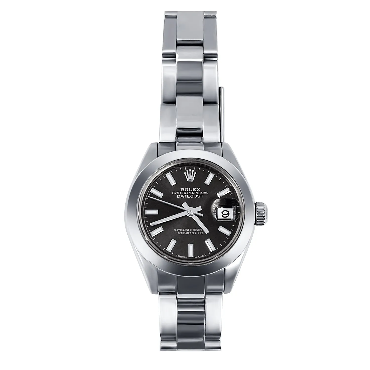 Pre-Owned 28mm Ladies Rolex Dark Rhodium Dial Stainless Steel