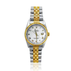 Pre-Owned Rolex 36MM White Dial and Gold Fluted Bezel Two-Tone Watch