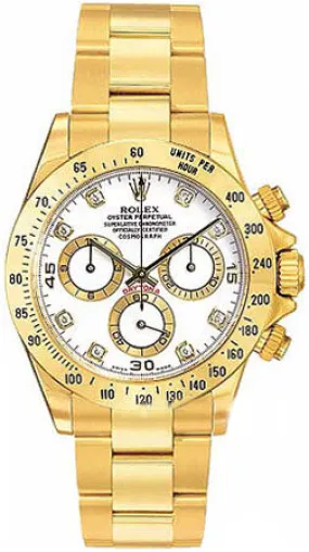 Rolex Cosmograph Daytona White With 8 Diamonds Dial 18K Yellow Gold Oyster Bracelet Automatic Men's Watch 116528WDO 116528-WDO