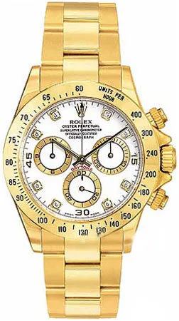 Rolex Cosmograph Daytona White With 8 Diamonds Dial 18K Yellow Gold Oyster Bracelet Automatic Men's Watch 116528WDO 116528-WDO