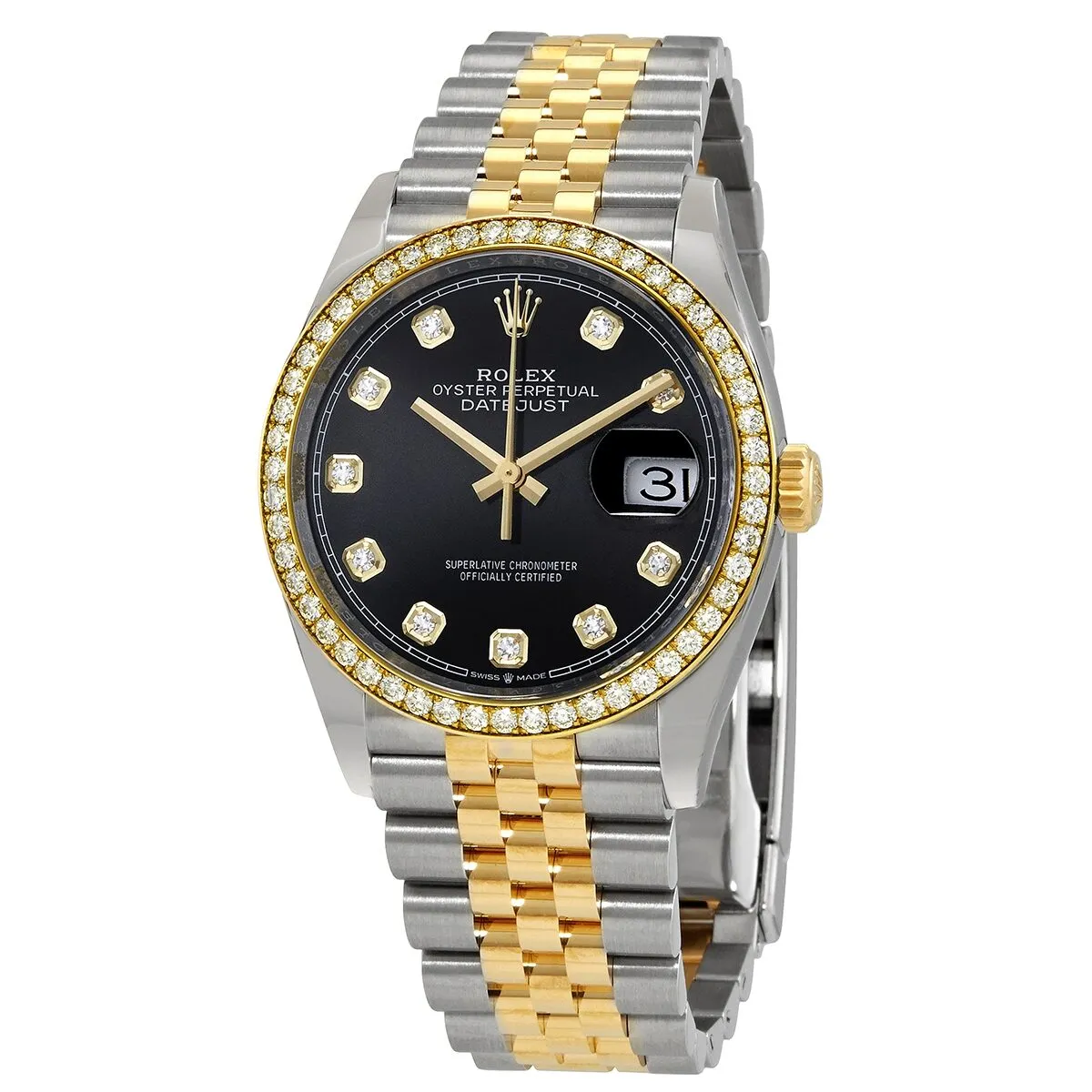 Rolex Datejust 36 Black Diamond Dial Men's Steel and 18kt Yellow Gold Jubilee Watch 126283BKDJ
