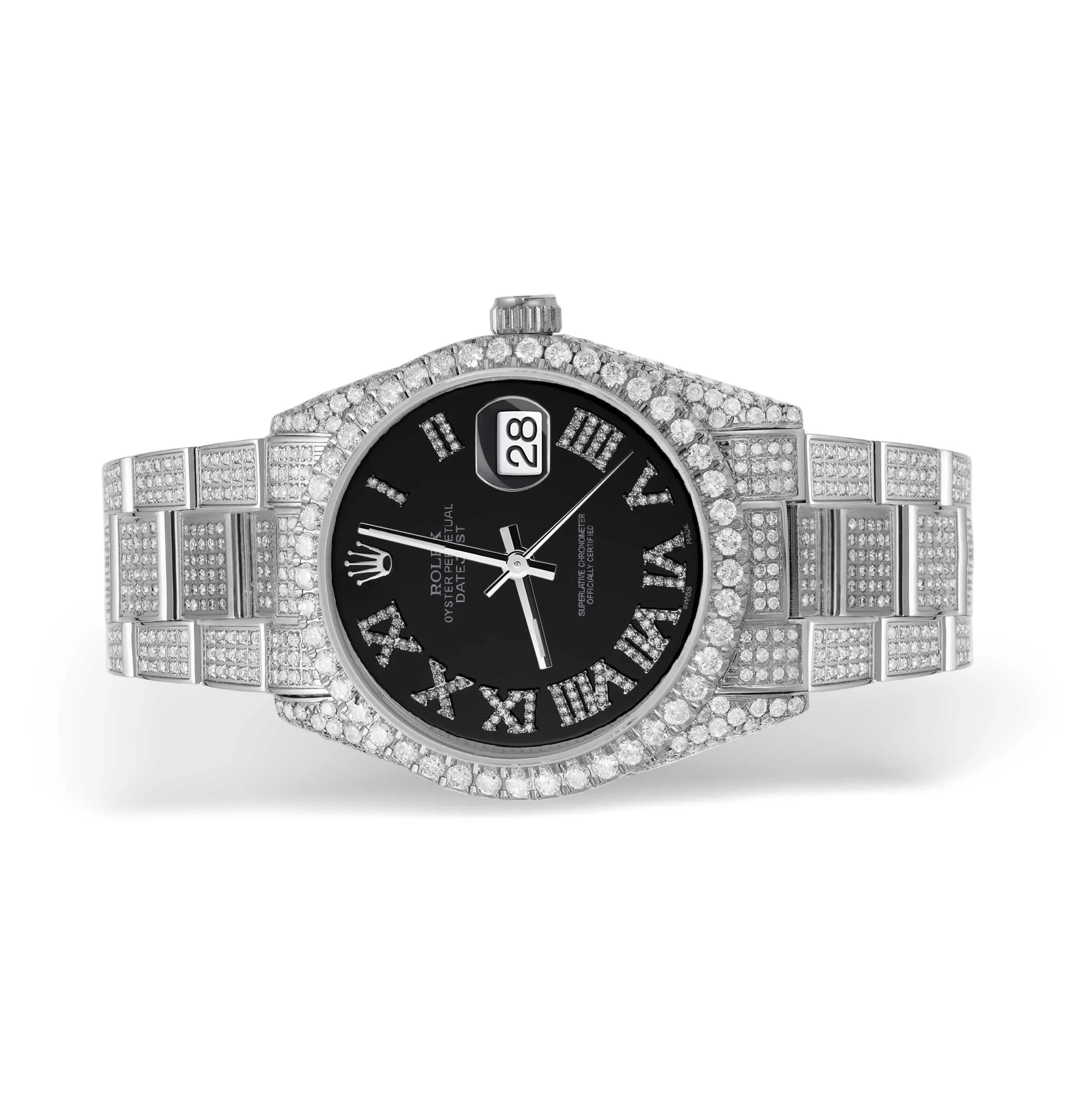 Rolex Datejust Diamond Bezel Watch 36mm Black Roman Dial | 10.25ct