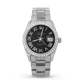 Rolex Datejust Diamond Bezel Watch 36mm Black Roman Dial | 10.25ct