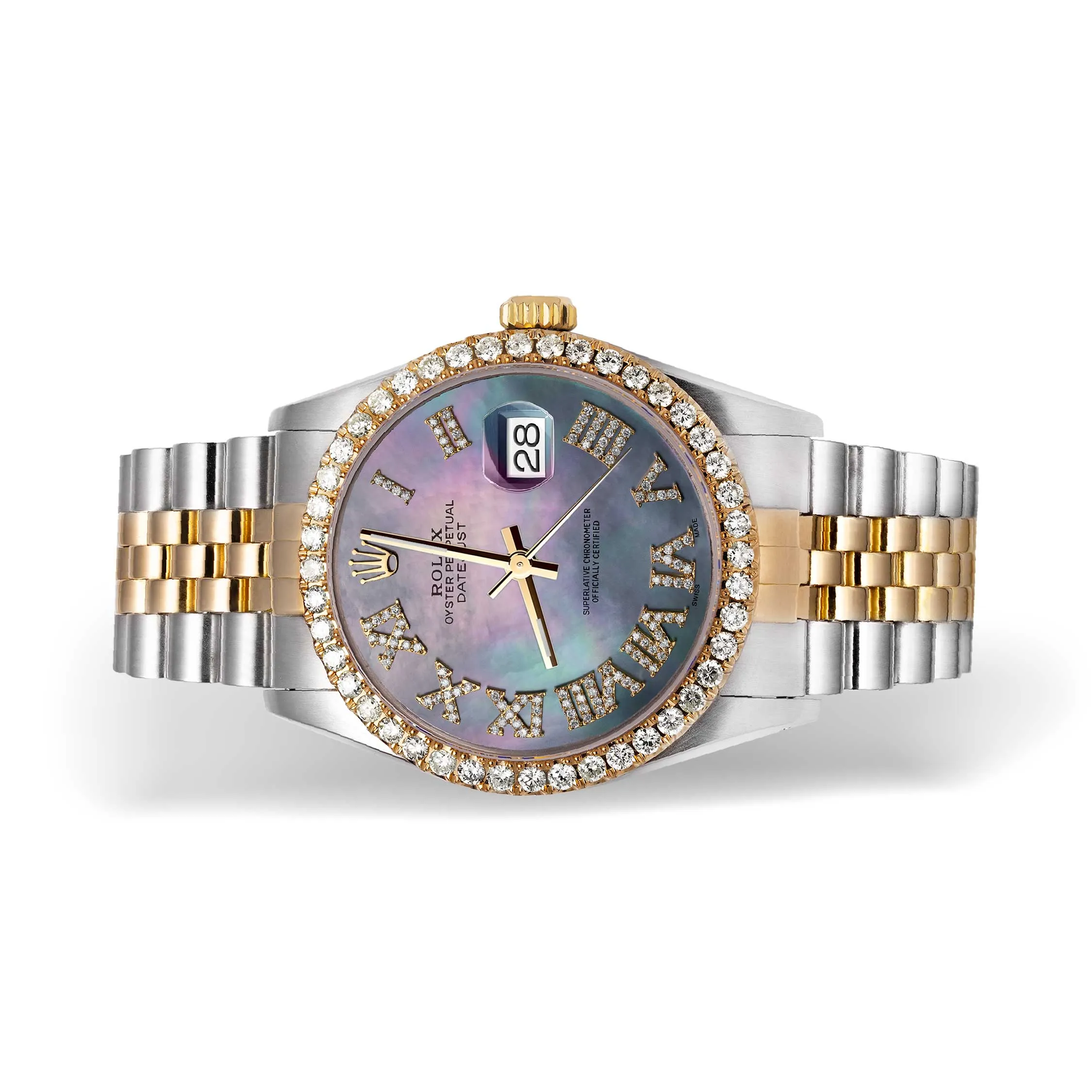 Rolex Datejust Diamond Bezel Watch 36mm Blue Mother Of Pearl Roman Dial | 2.15ct