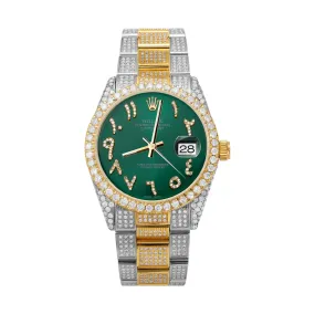 Rolex Datejust Diamond Bezel Watch 36mm Green Arabic Dial | 11.40ct