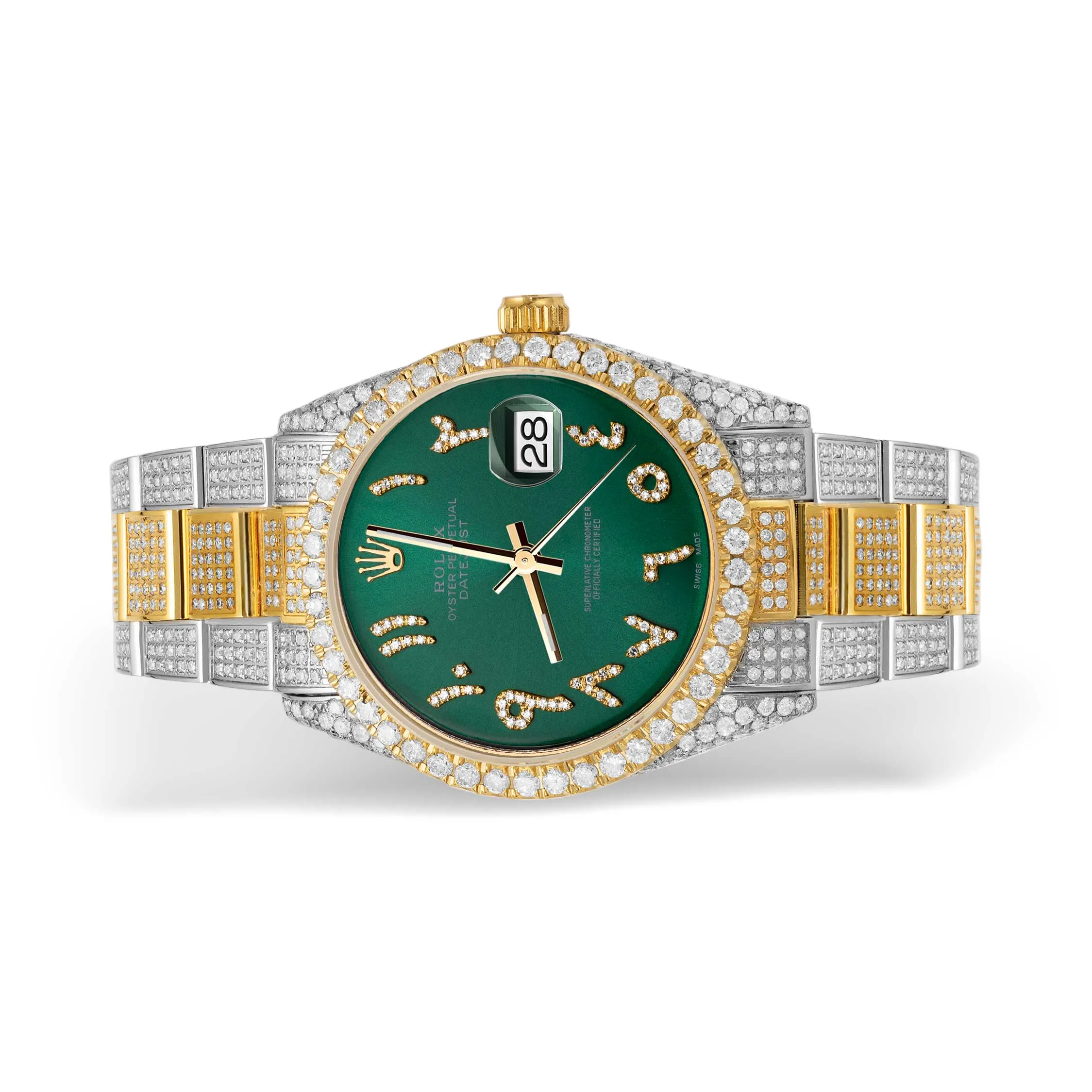 Rolex Datejust Diamond Bezel Watch 36mm Green Arabic Dial | 11.40ct