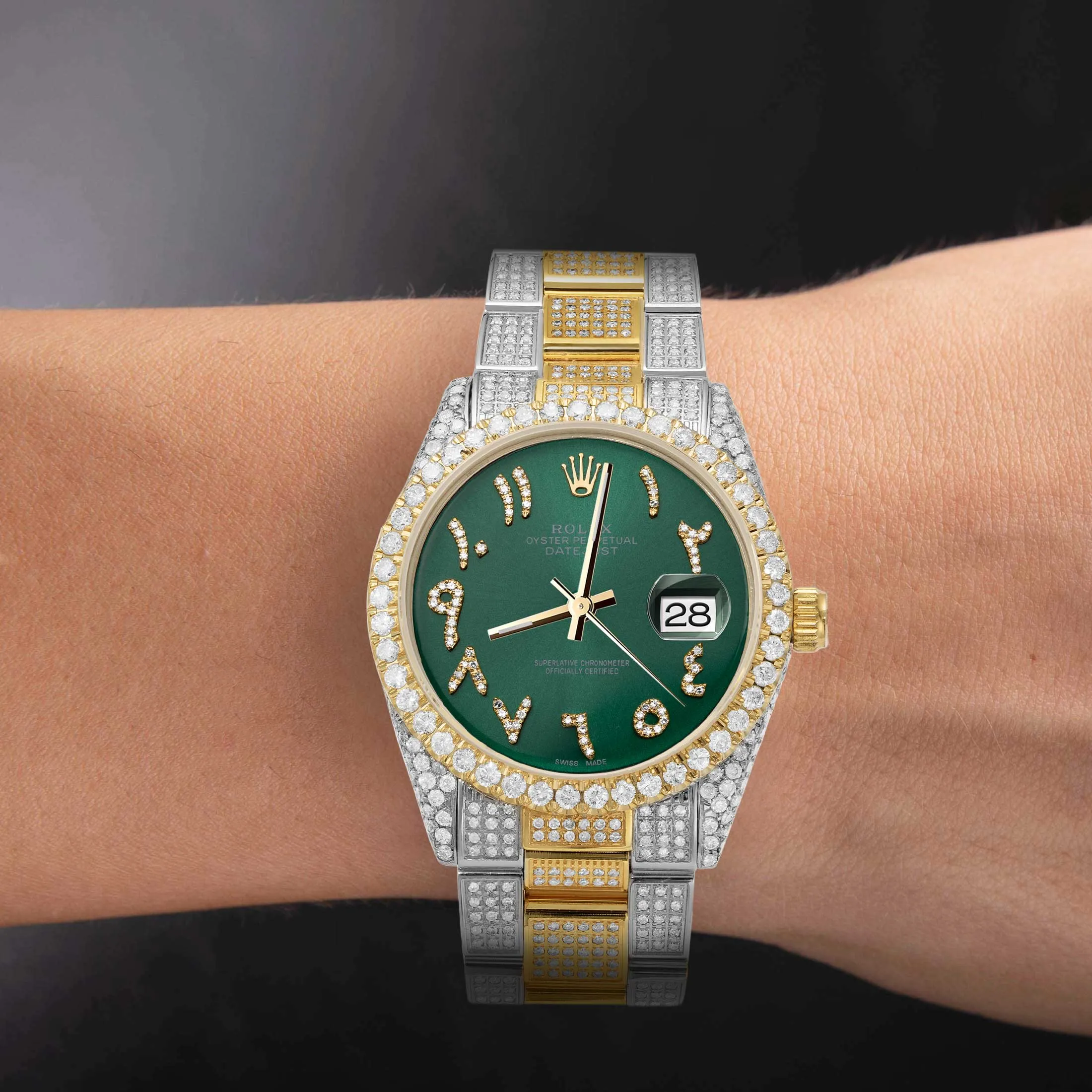 Rolex Datejust Diamond Bezel Watch 36mm Green Arabic Dial | 11.40ct