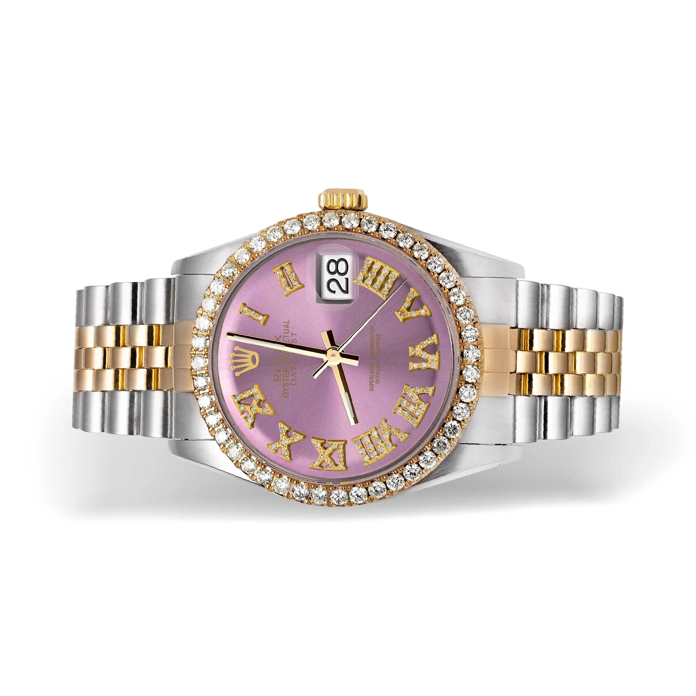 Rolex Datejust Diamond Bezel Watch 36mm Lilac Roman Numeral Dial | 2.10ct