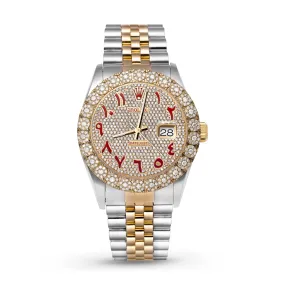 Rolex Datejust Diamond Bezel Watch 36mm Red Arabic Numeral Dial | 3.75ct