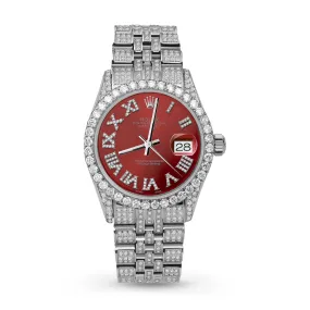Rolex Datejust Diamond Bezel Watch 36mm Red Roman Dial | 10.25ct