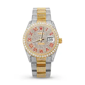 Rolex Datejust Diamond Bezel Watch 36mm Red Roman Dial | 12.15ct