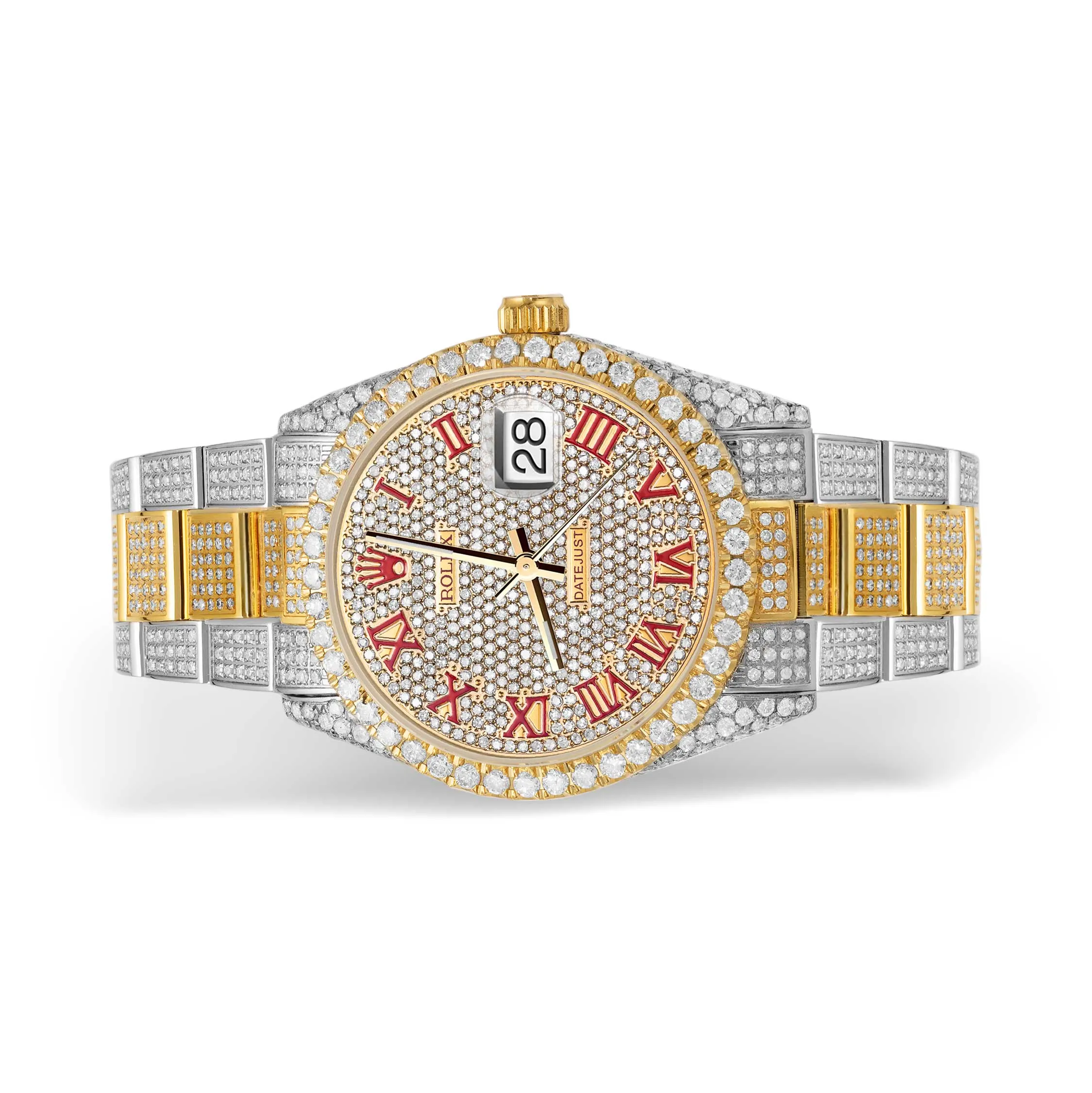 Rolex Datejust Diamond Bezel Watch 36mm Red Roman Dial | 12.15ct