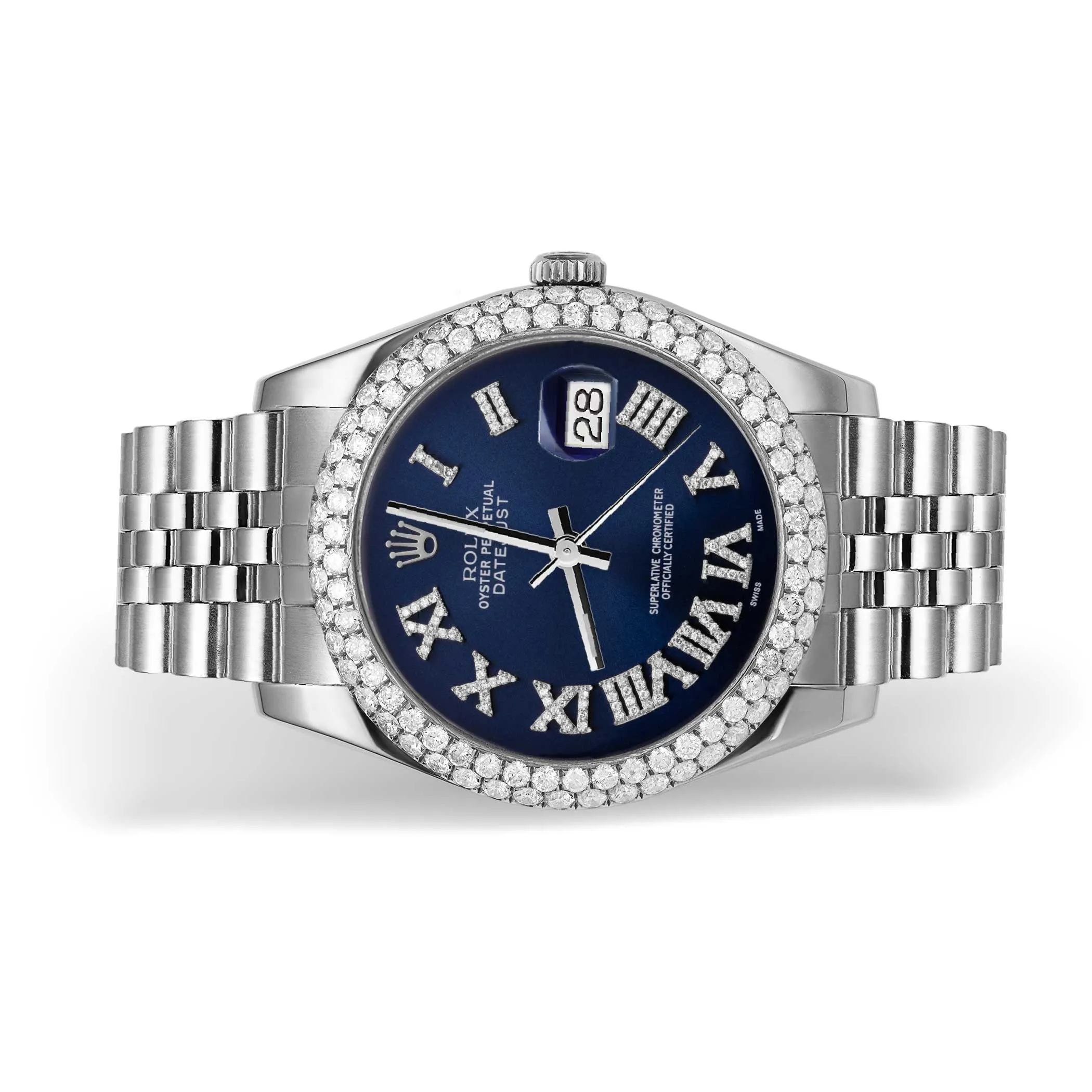 Rolex Datejust Diamond Bezel Watch 41mm Bright Blue Roman Dial | 5.25ct