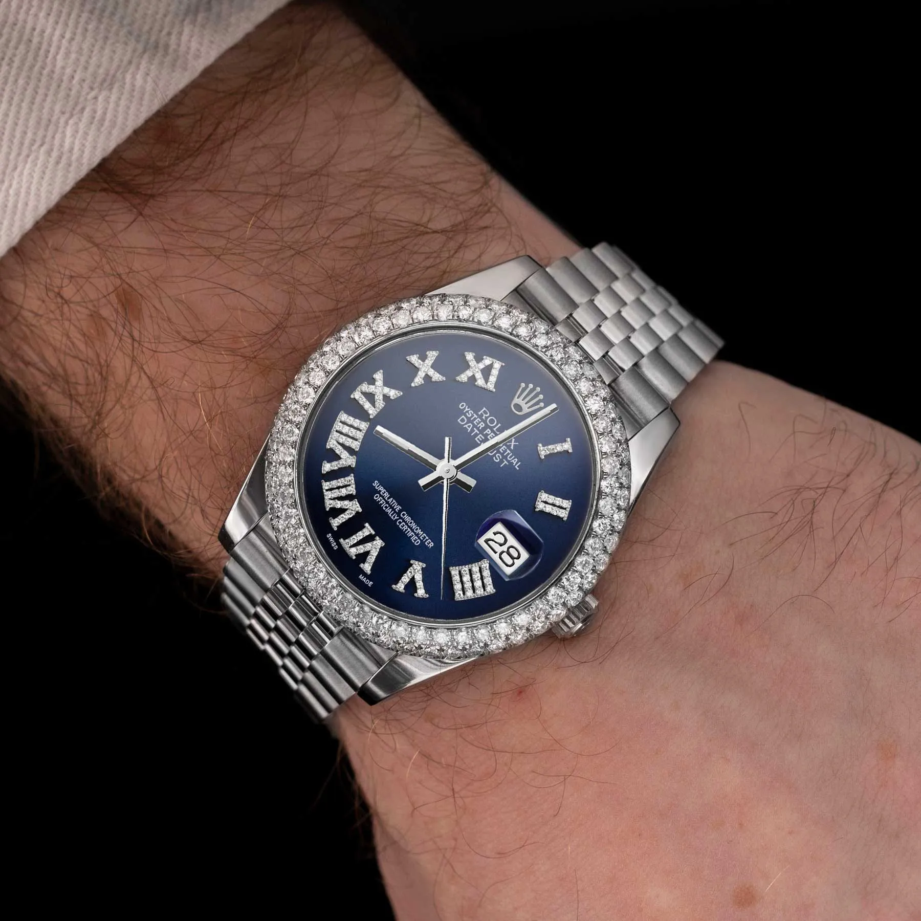 Rolex Datejust Diamond Bezel Watch 41mm Bright Blue Roman Dial | 5.25ct