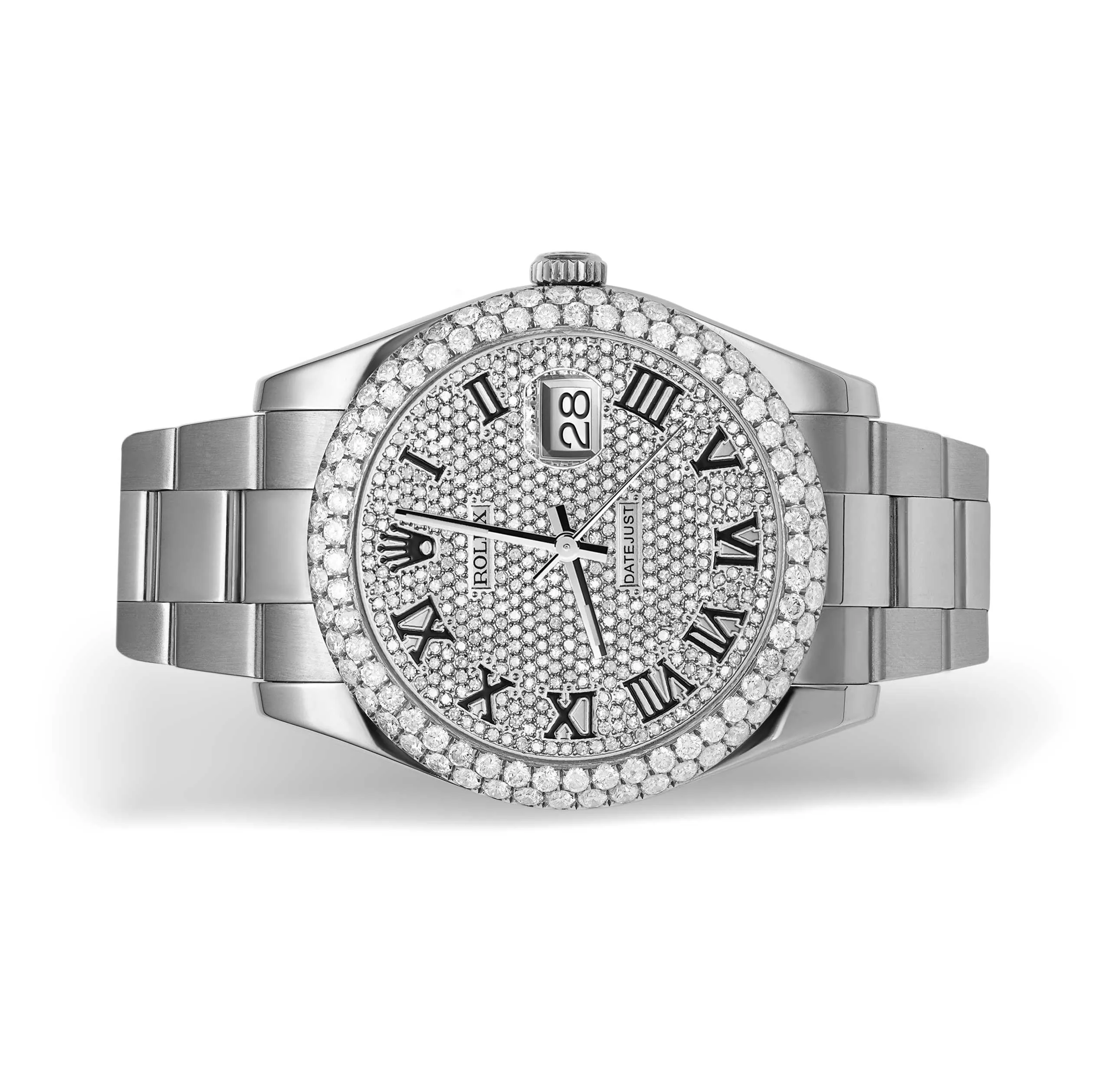 Rolex Datejust Diamond Bezel Watch 41mm Diamond Black Roman Dial | 7.50ct