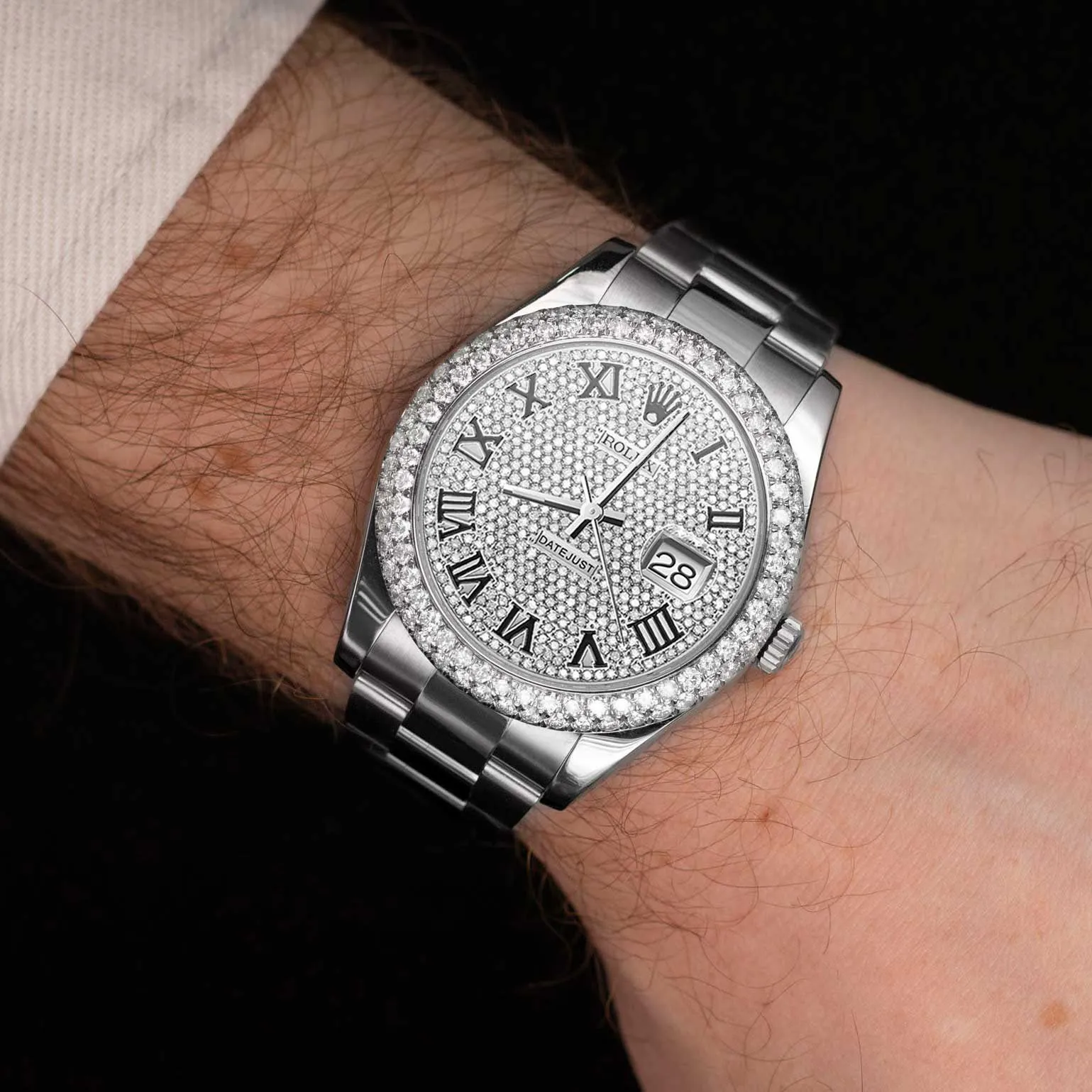 Rolex Datejust Diamond Bezel Watch 41mm Diamond Black Roman Dial | 7.50ct