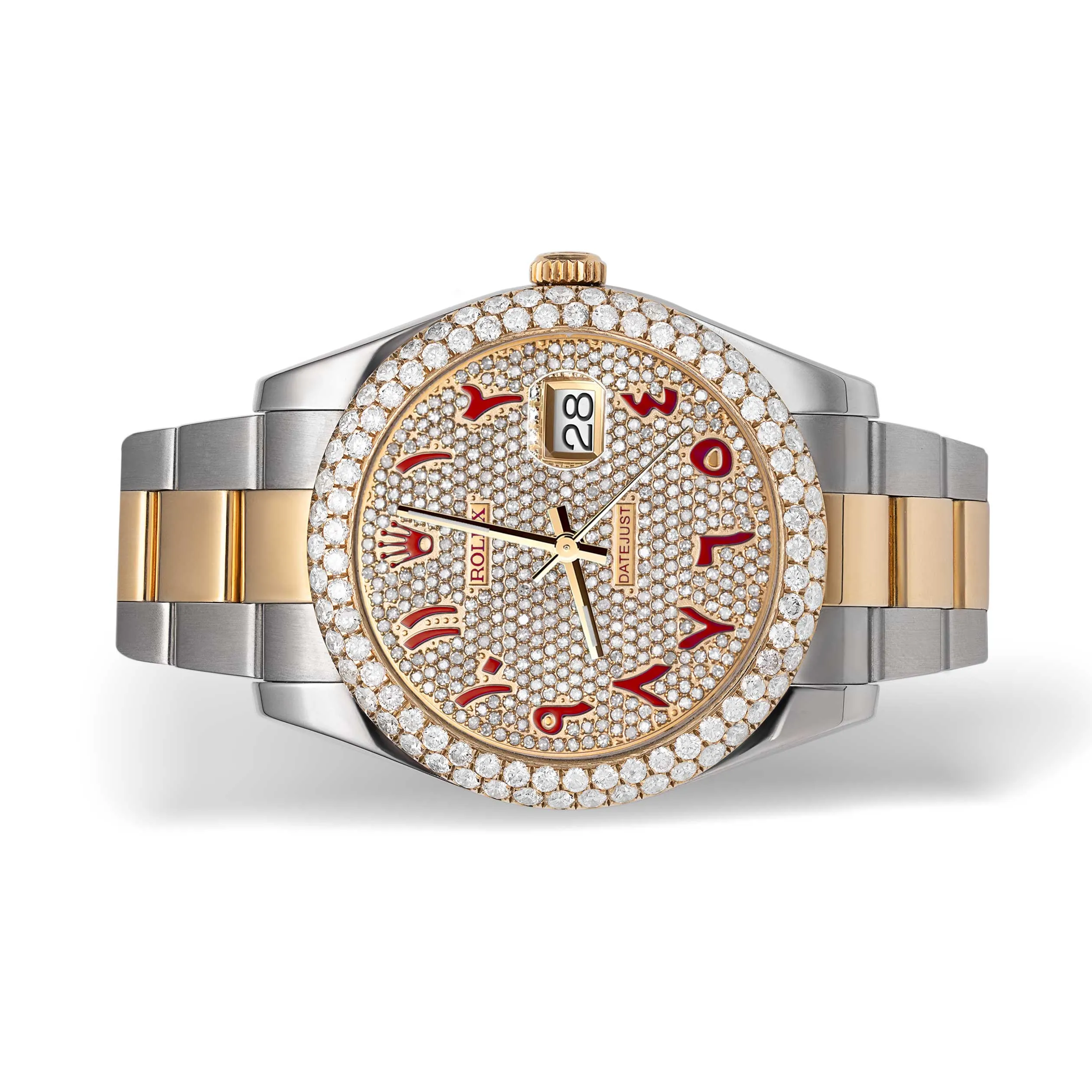 Rolex Datejust Diamond Bezel Watch 41mm Red Arabic Numeral Dial | 7.50ct
