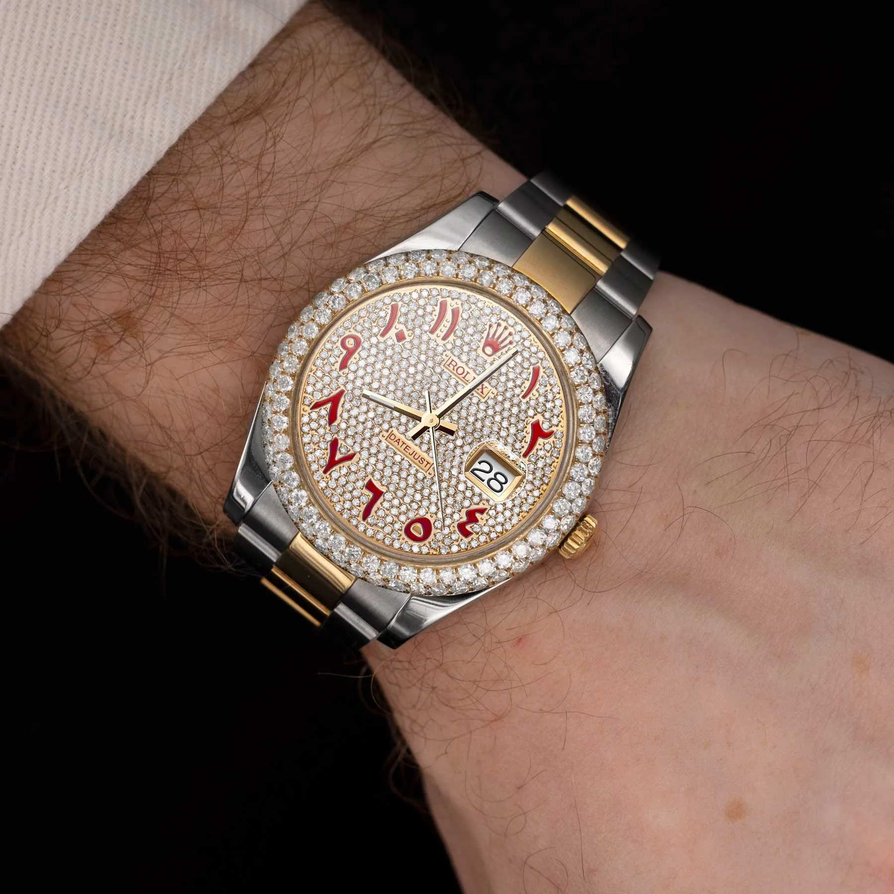 Rolex Datejust Diamond Bezel Watch 41mm Red Arabic Numeral Dial | 7.50ct