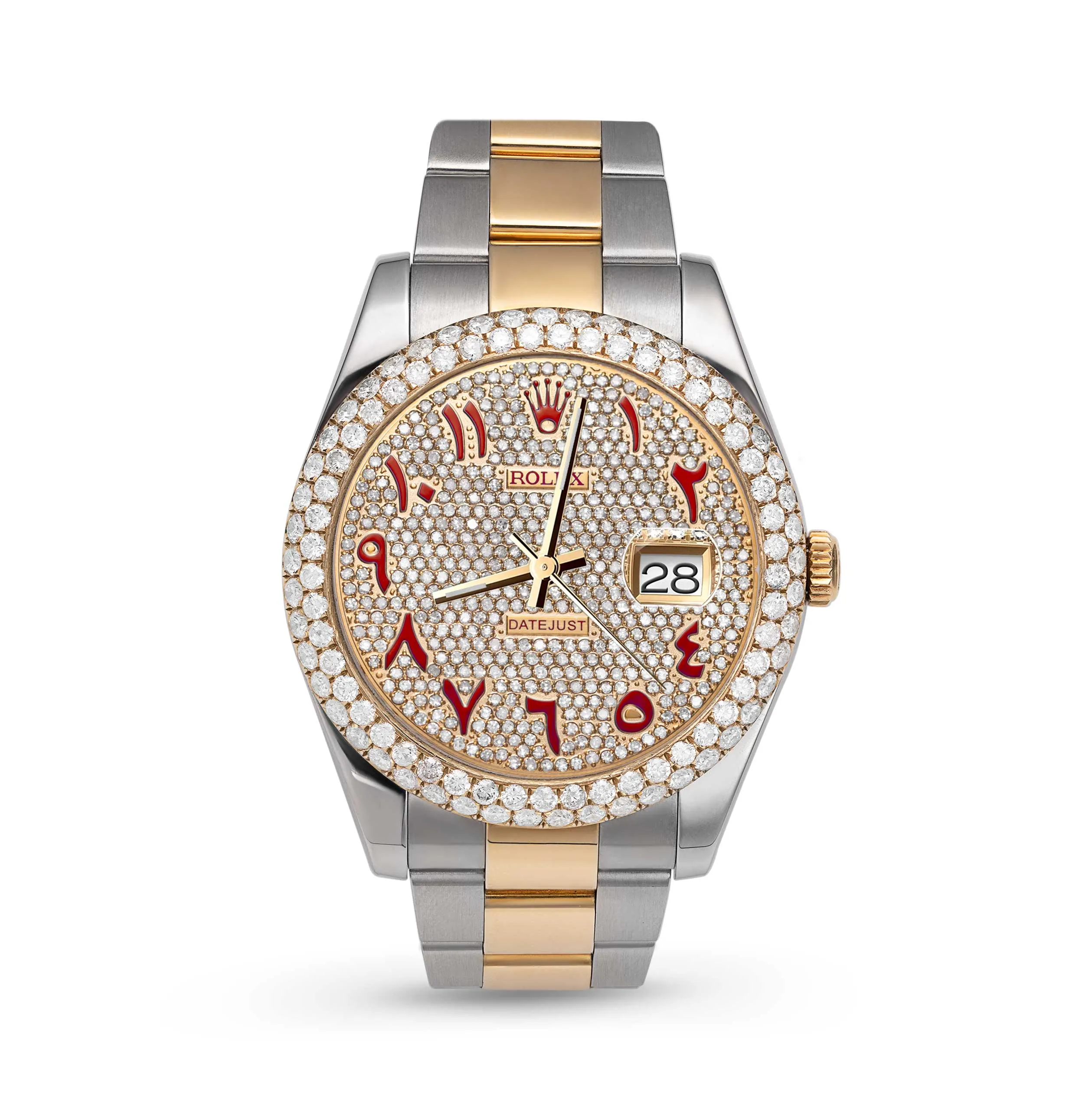 Rolex Datejust Diamond Bezel Watch 41mm Red Arabic Numeral Dial | 7.50ct