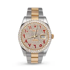 Rolex Datejust Diamond Bezel Watch 41mm Red Arabic Numeral Dial | 7.50ct