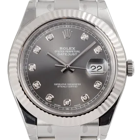 Rolex DateJust II Steel and White Gold Dark Rhodium/Diamonds Oyster 116334