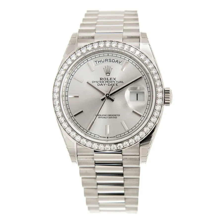 Rolex Day-Date 36 Silver Dial 18kt White Gold President Watch 128349SSP