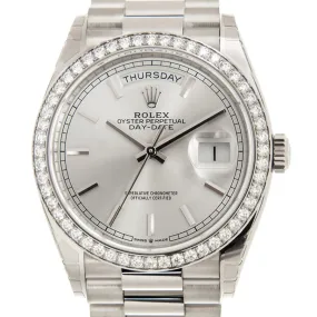 Rolex Day-Date 36 Silver Dial 18kt White Gold President Watch 128349SSP