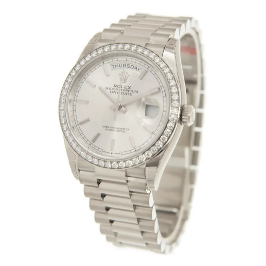Rolex Day-Date 36 Silver Dial 18kt White Gold President Watch 128349SSP