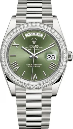 Rolex Day Date 40 Automatic Green Dial Men's 18kt White Gold President Watch 228349GNRP