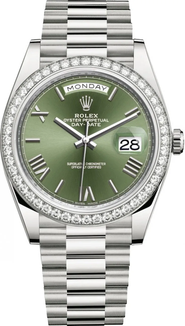 Rolex Day Date 40 Automatic Green Dial Men's 18kt White Gold President Watch 228349GNRP