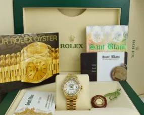 ROLEX Ladies 26mm 18kt Gold President White Dial Diamond Bezel Model 69178