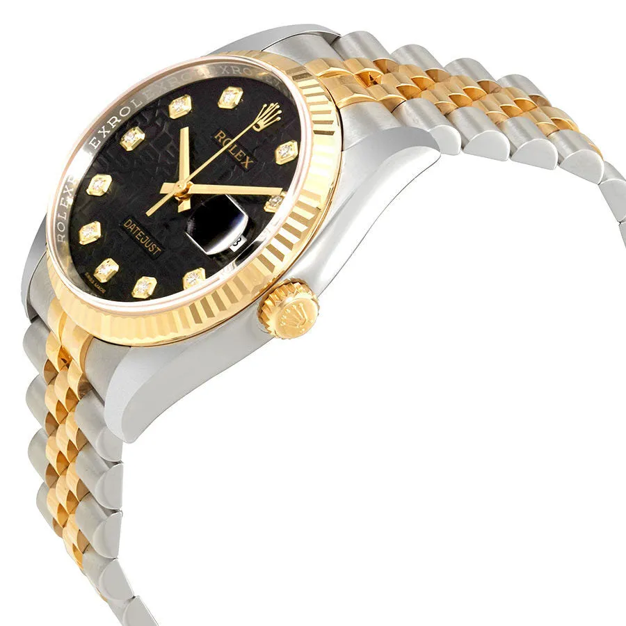 Rolex Oyster Perpetual Datejust 36 Black Set with Diamonds Dial Stainless Steel and 18K Yellow Gold Jubilee Bracelet Automatic Men's Watch 116233BKJDJ